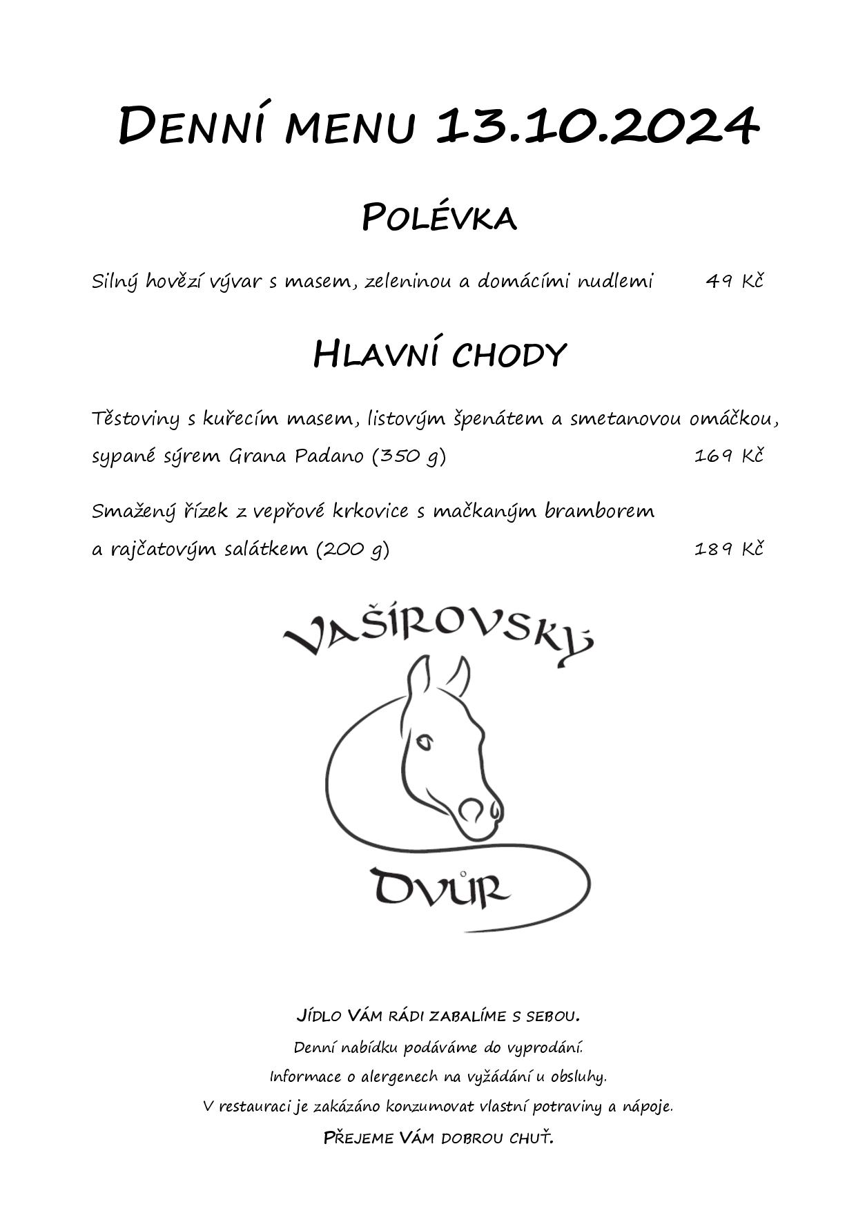 Denní menu Vašírovský Dvůr