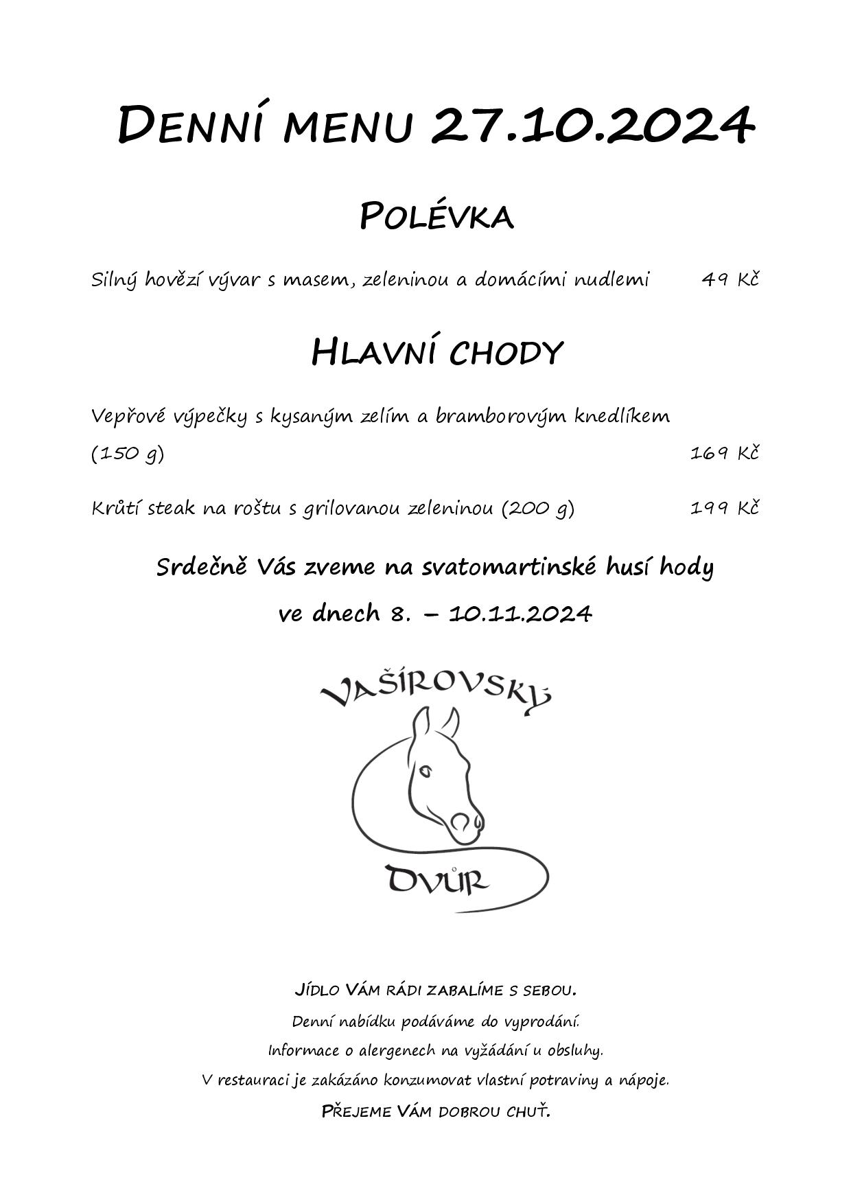 Denní menu Vašírovský Dvůr