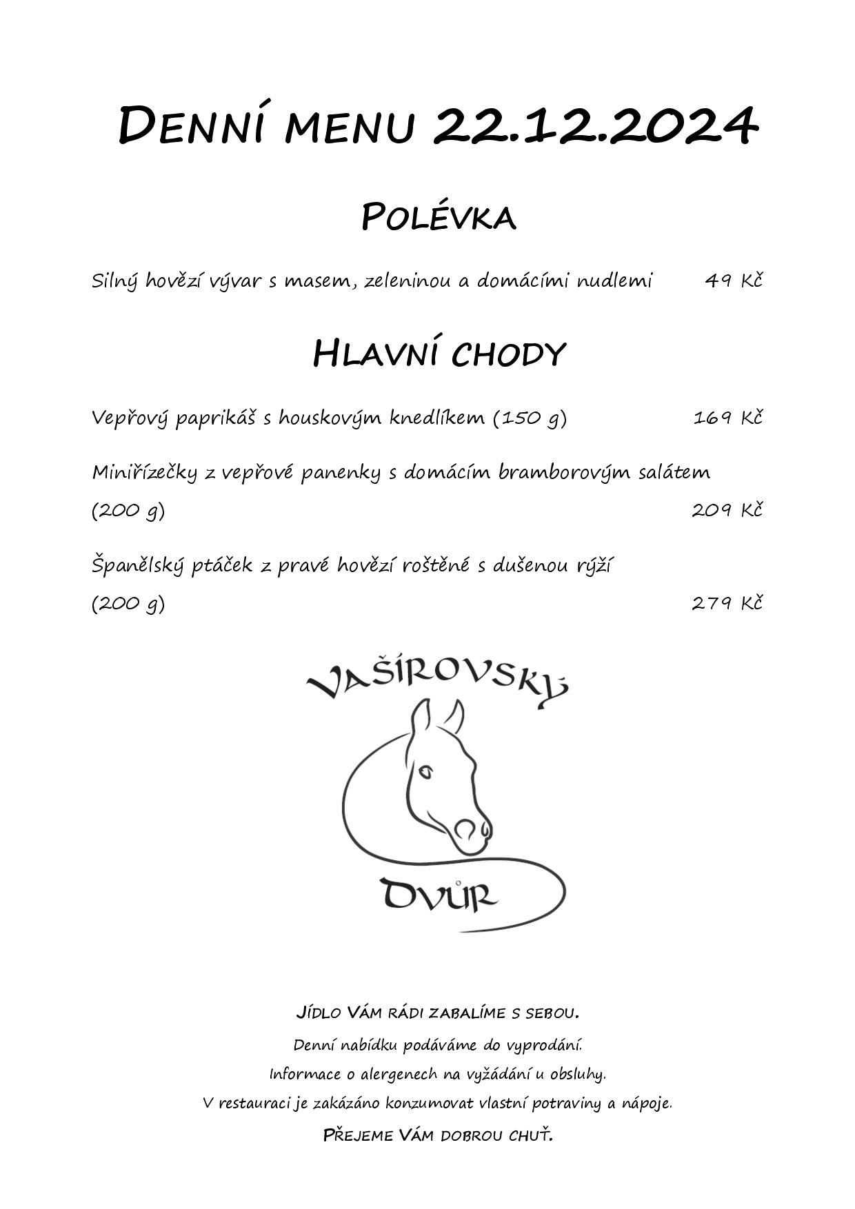 Denní menu Vašírovský Dvůr