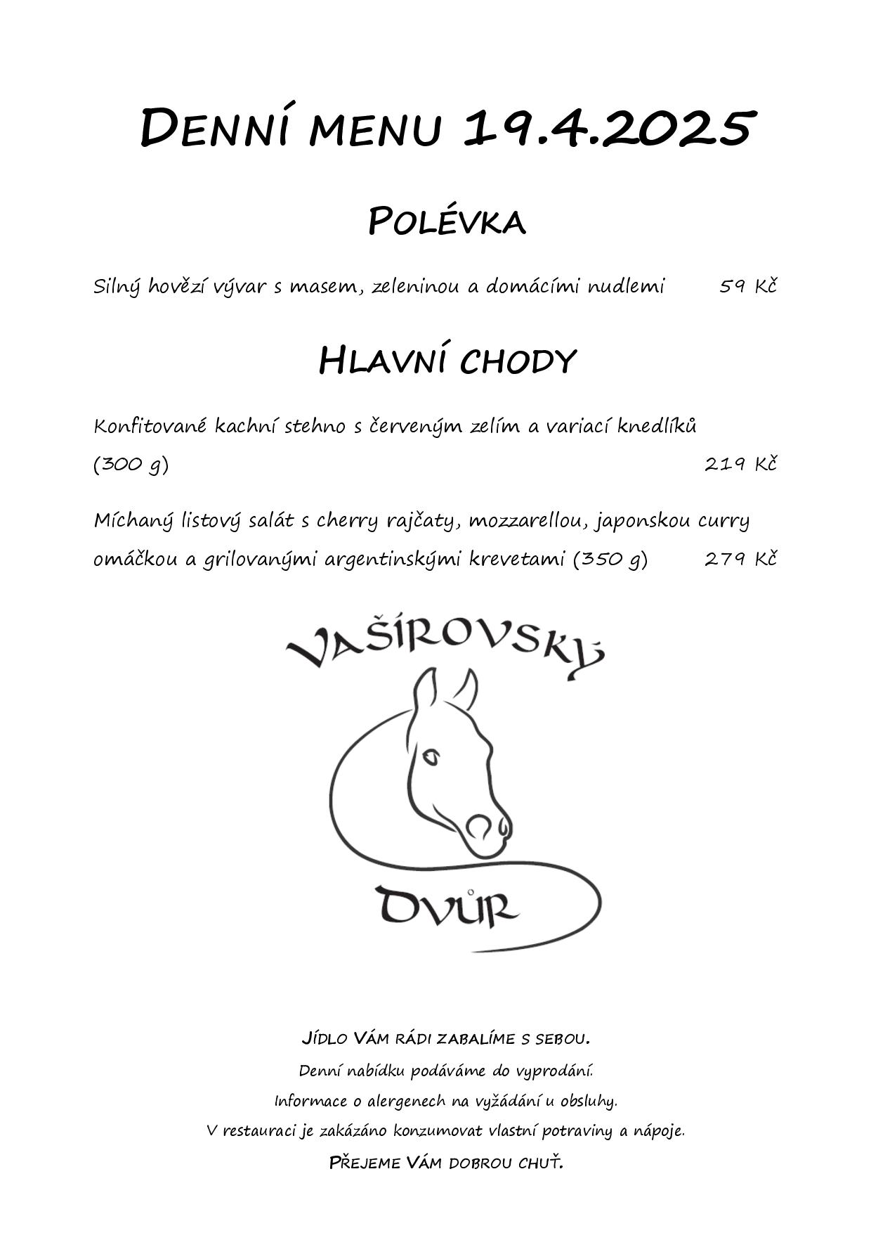 Denní menu Vašírovský Dvůr