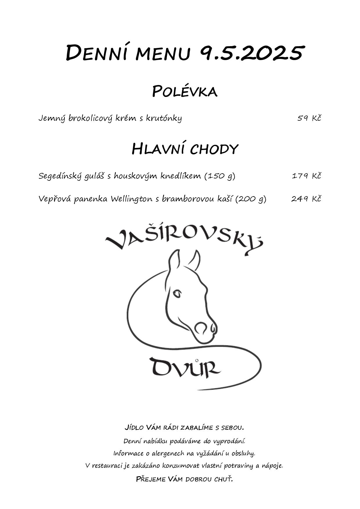 Denní menu Vašírovský Dvůr