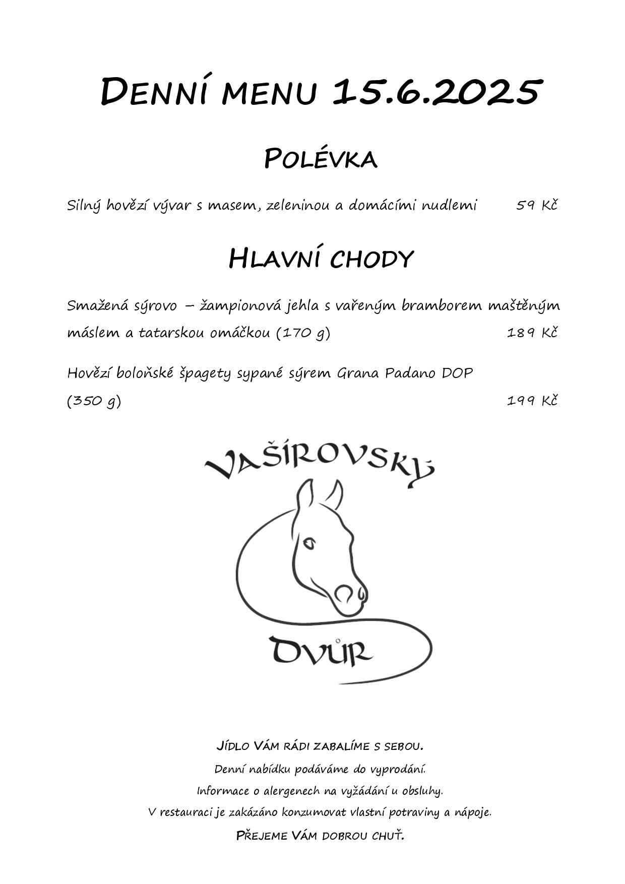 Denní menu Vašírovský Dvůr