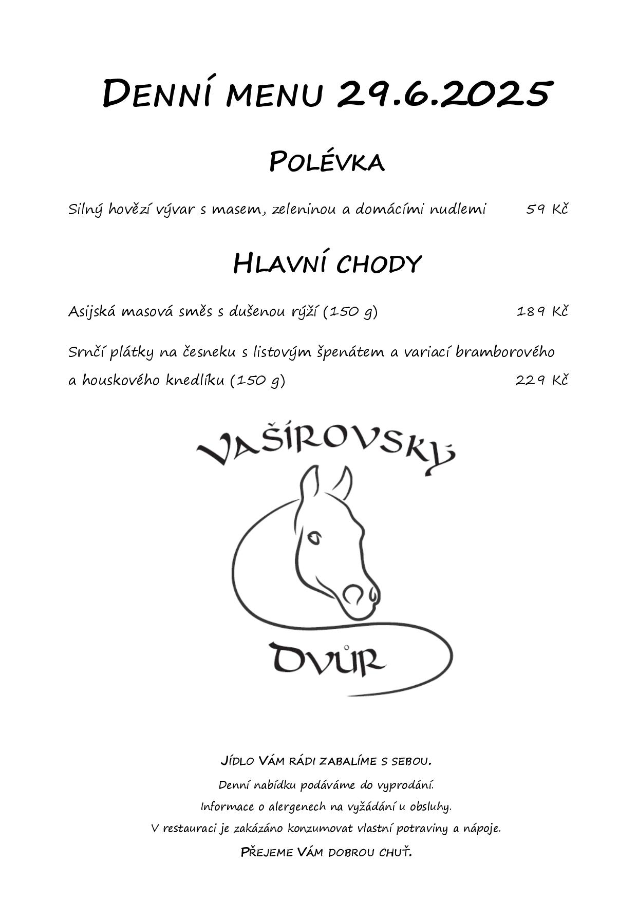 Denní menu Vašírovský Dvůr
