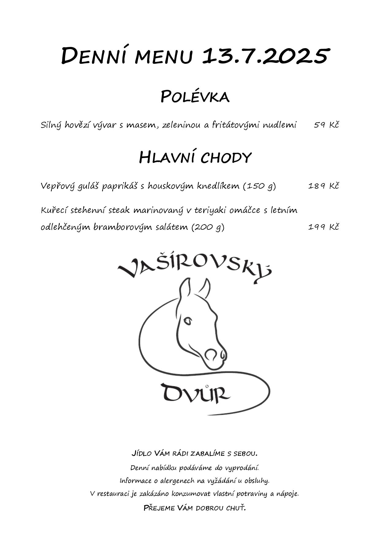 Denní menu Vašírovský Dvůr