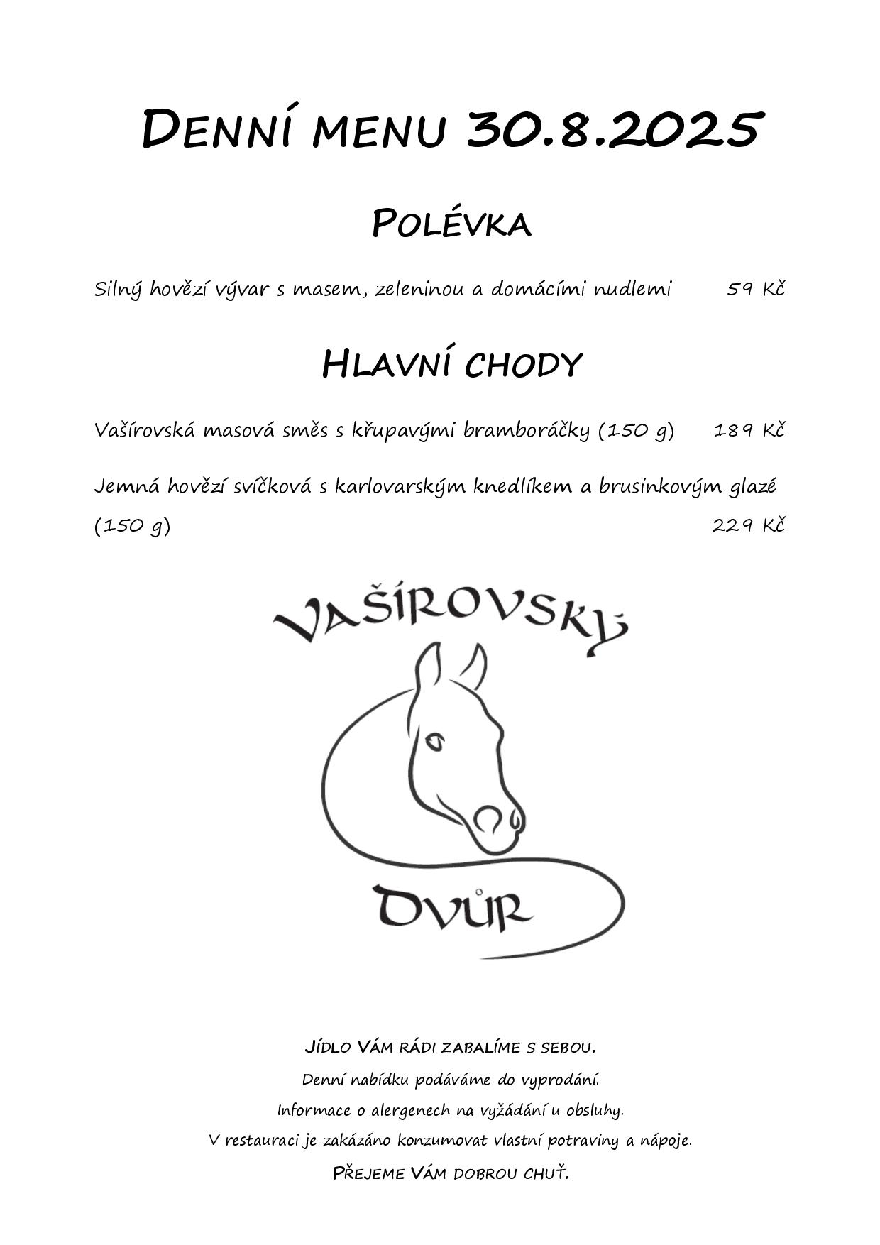 Denní menu Vašírovský Dvůr
