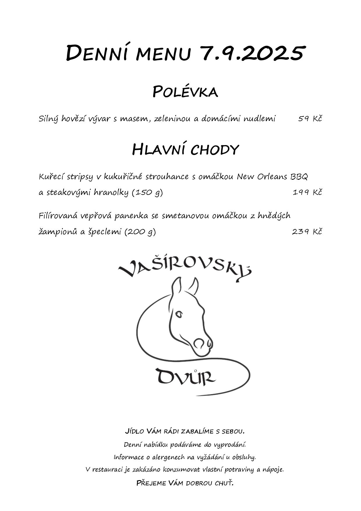 Denní menu Vašírovský Dvůr