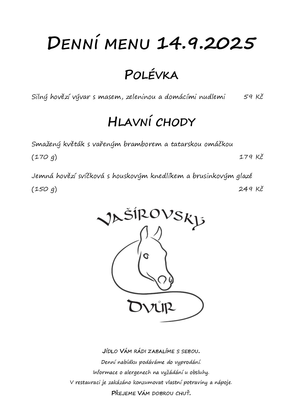 Denní menu Vašírovský Dvůr