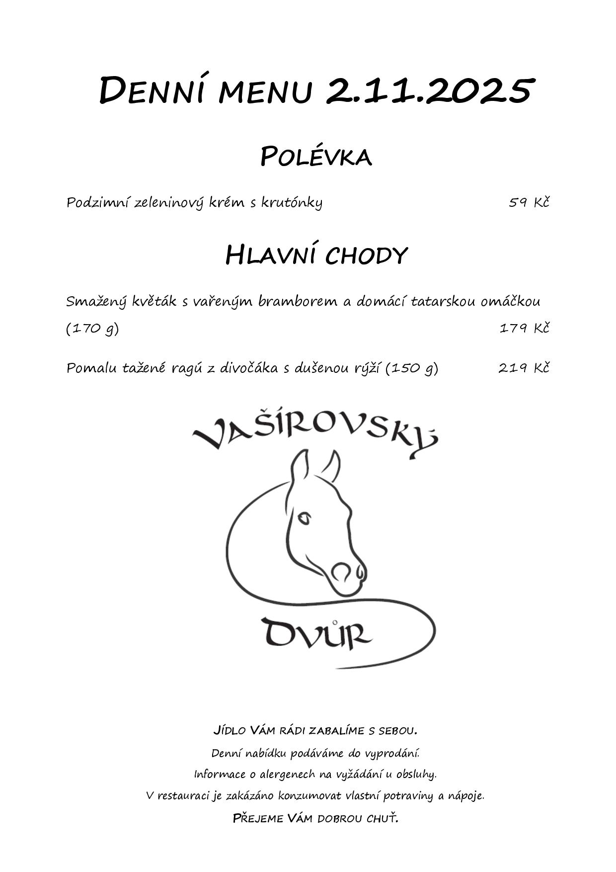Denní menu Vašírovský Dvůr