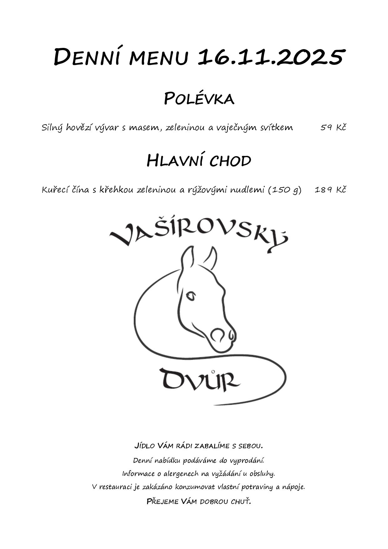 Denní menu Vašírovský Dvůr